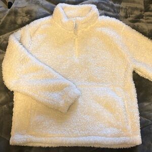 Cozy White Sherpa Fleece Women's M Quarter Zip Sweater
